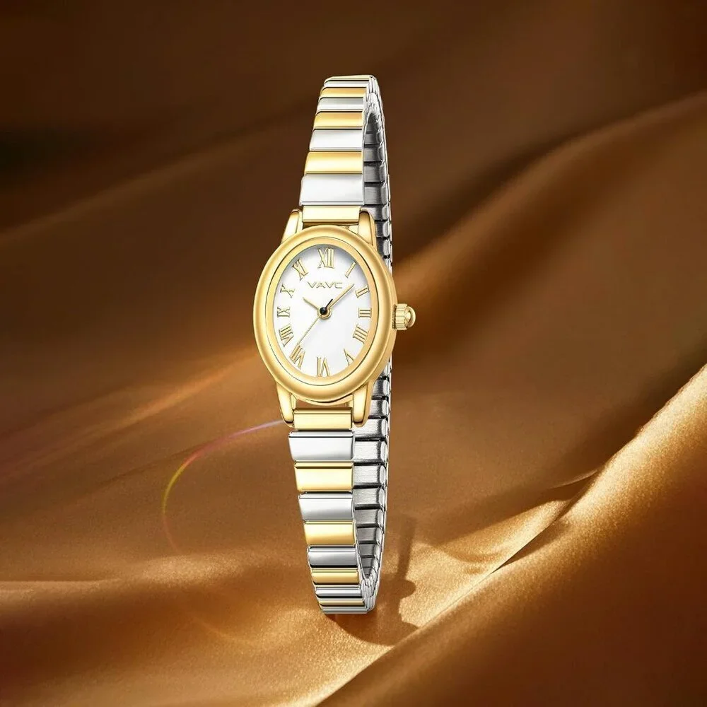 Women's Watch with Stainless Steel Expansion Band Oval Case Roman Dial Elegant